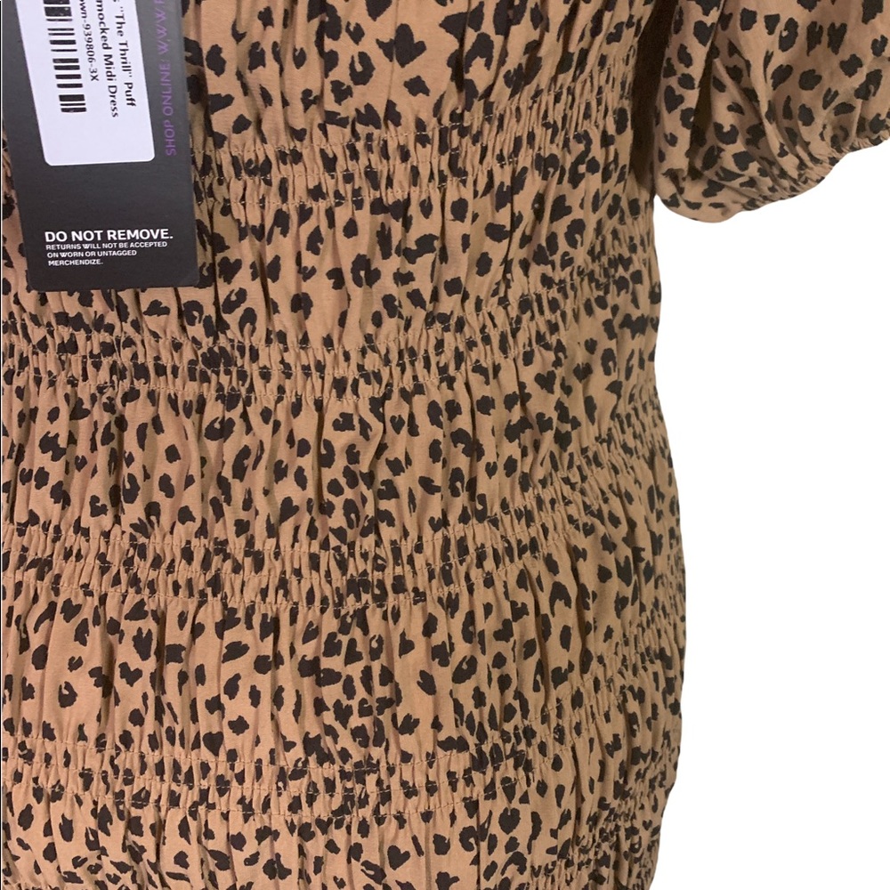Rebdolls Puff Sleeve Leopard Print Black Brown Elastic Off Shoulder Dress - Picture 9 of 11